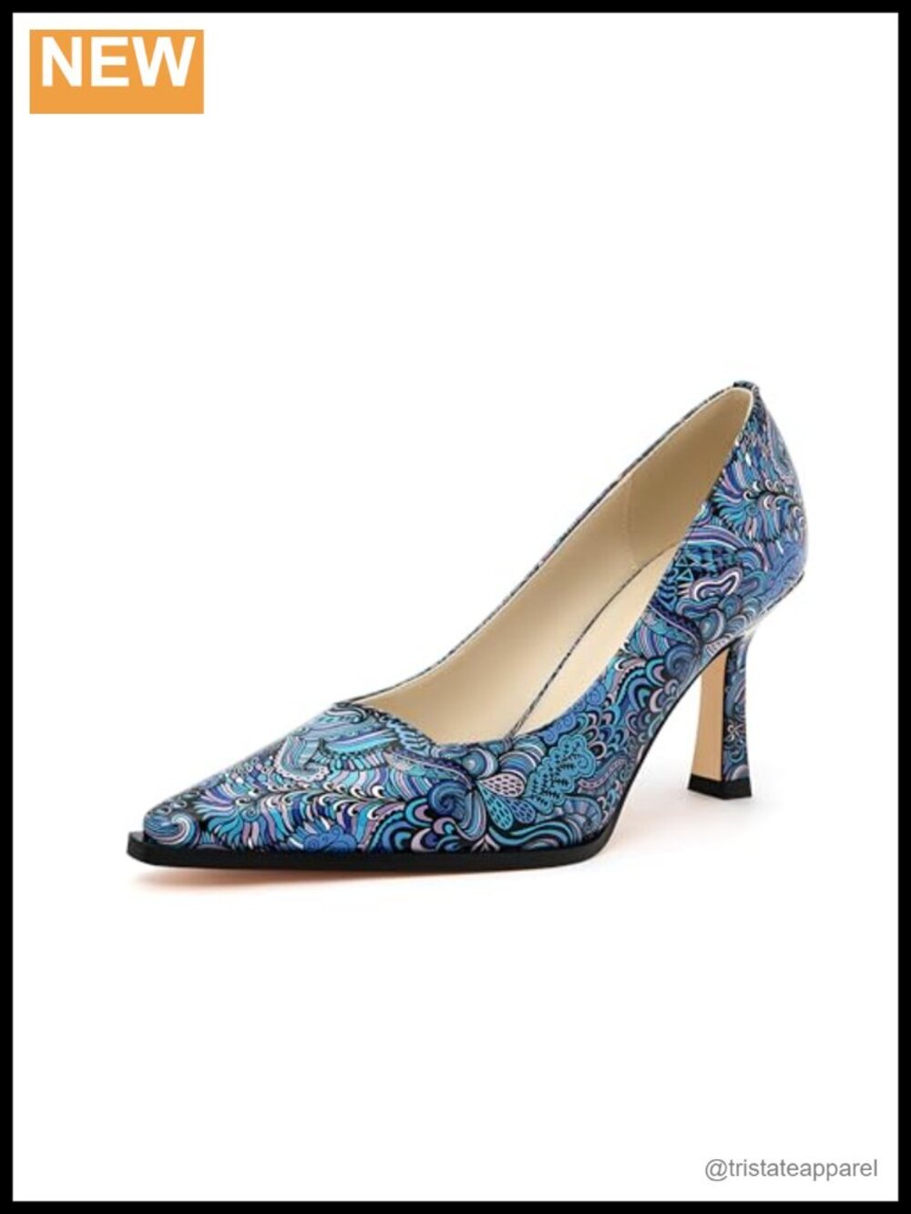 Floral Patent Leather Pointed Toe Kitten Heel Dress Pumps